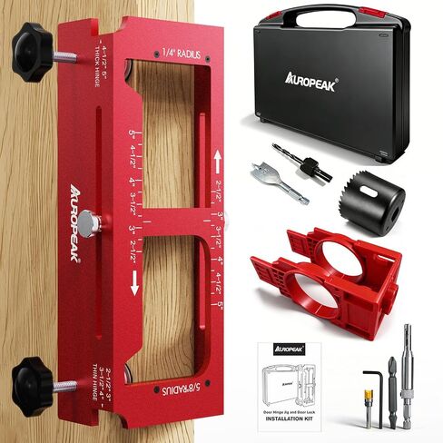 AUROPEAK Door Hinge Jig and Lock Kit, Aluminum Alloy, Fits 2.5-5 in Hinges | Square, 1/4 in and 5/8 in radius hinges, lock drilling on interior and exterior doors for woodworkers and contractors in Kuwait