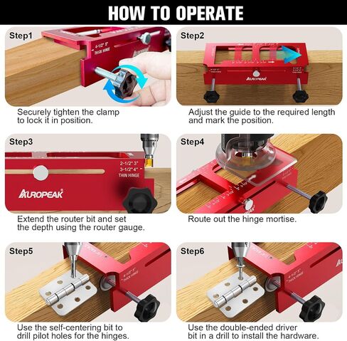 AUROPEAK Door Hinge Jig and Lock Kit, Aluminum Alloy, Fits 2.5-5 in Hinges | Square, 1/4 in and 5/8 in radius hinges, lock drilling on interior and exterior doors for woodworkers and contractors in Kuwait