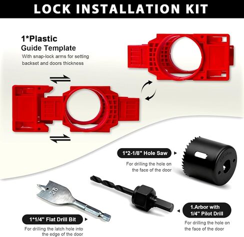 AUROPEAK Door Hinge Jig and Lock Kit, Aluminum Alloy, Fits 2.5-5 in Hinges | Square, 1/4 in and 5/8 in radius hinges, lock drilling on interior and exterior doors for woodworkers and contractors in Kuwait