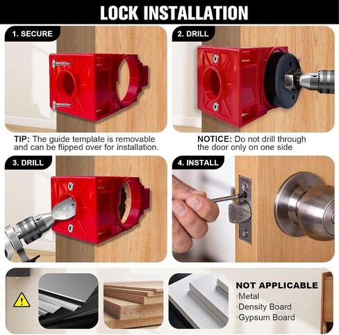 AUROPEAK Door Hinge Jig and Lock Kit, Aluminum Alloy, Fits 2.5-5 in Hinges | Square, 1/4 in and 5/8 in radius hinges, lock drilling on interior and exterior doors for woodworkers and contractors in Kuwait