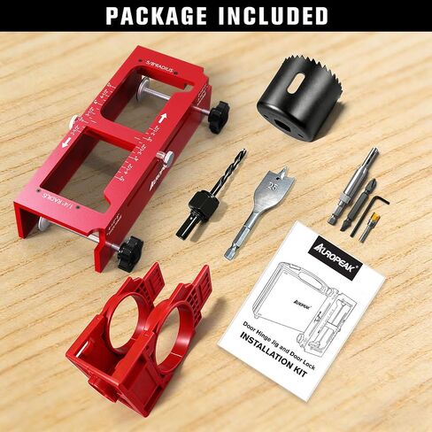 AUROPEAK Door Hinge Jig and Lock Kit, Aluminum Alloy, Fits 2.5-5 in Hinges | Square, 1/4 in and 5/8 in radius hinges, lock drilling on interior and exterior doors for woodworkers and contractors in Kuwait