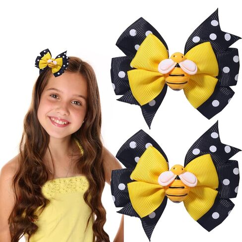 Totelux Bow Hair Clips for Girls - Cute Honey Bee Alligator Clips With Ribbon Bows for Hair Accessories (Baby, Infant, Toddler, Teen) (2PCS) in Kuwait