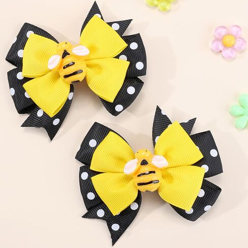 Totelux Bow Hair Clips for Girls - Cute Honey Bee Alligator Clips With Ribbon Bows for Hair Accessories (Baby, Infant, Toddler, Teen) (2PCS) in Kuwait