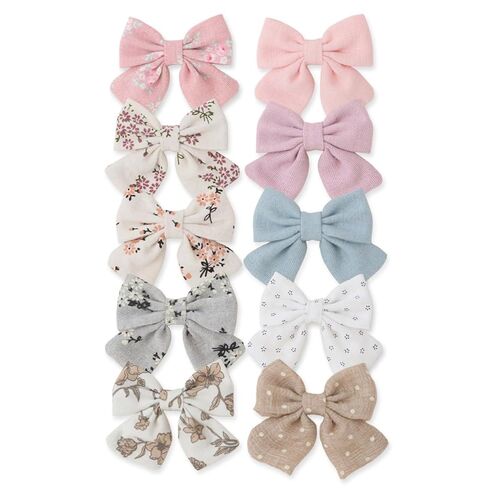 20Pcs Baby Hair Clips for Girls Toddler, 10 Pairs Fully Wrapped Alligator Bow Clips, Pastel Muted Colors with Gingham Floral & Stripe Patterns, Non-Slip Safe Hair Barrettes for Newborn Infants in Kuwait