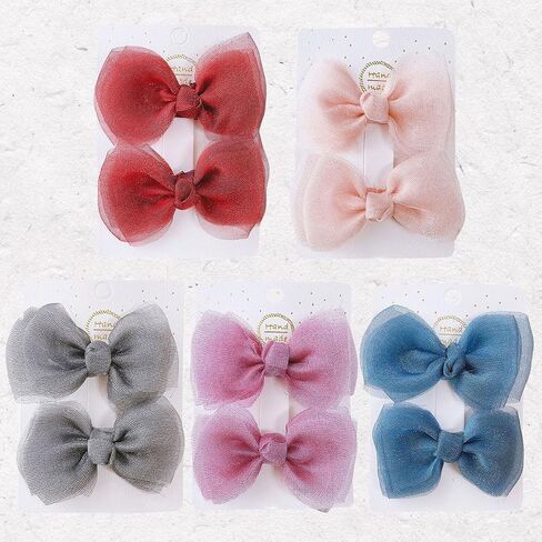 10 Pcs Baby Girl Hair Clips, Beautiful Lovely Bowknot Theme Hairpin,Girly Tender Red Pink Clothes Art Lace Floral Flower Bow Knot Ribbon Infants Toddlers Hair Accessories Barrettes -Dreamy Tulle‌ in Kuwait