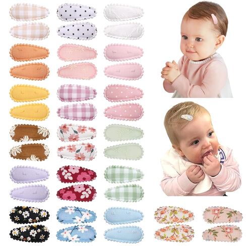 40PCS Snap Hair Clips Flower Pattern Fine Hair 1.5inches Wrapped Mini Clip | Floral pattern wrapped snap clips for infant toddlers 20 colors small clips baby hair clips tiny hair clips in Kuwait