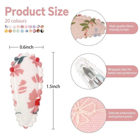 40PCS Snap Hair Clips Flower Pattern Fine Hair 1.5inches Wrapped Mini Clip | Floral pattern wrapped snap clips for infant toddlers 20 colors small clips baby hair clips tiny hair clips in Kuwait