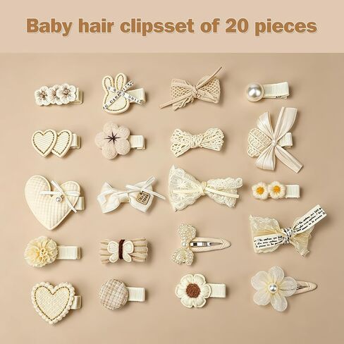 20 PCS Baby Hair Clips, 2.4 Inch Toddler Hair Bows Fully Covered Barrettes, Bow Clips for Baby Girls Fine Hair Baby Hair Accessories Set for Infant Girls in Kuwait