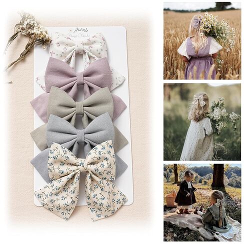 Hair Bows with Hair Clips for Girls Toddler Baby,Handmade 5" Flower Print Embroider Big Bows,FANCY CLOUDS Boutique Hair Accessorioes Gifts for School Kids in Kuwait