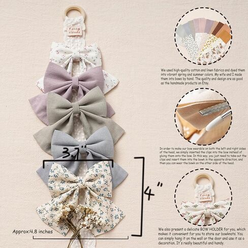 Hair Bows with Hair Clips for Girls Toddler Baby,Handmade 5" Flower Print Embroider Big Bows,FANCY CLOUDS Boutique Hair Accessorioes Gifts for School Kids in Kuwait