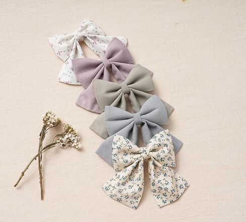 Hair Bows with Hair Clips for Girls Toddler Baby,Handmade 5" Flower Print Embroider Big Bows,FANCY CLOUDS Boutique Hair Accessorioes Gifts for School Kids in Kuwait