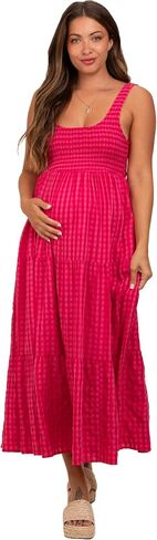 PinkBlush Plaid Tiered Maternity Maxi Dress in Kuwait