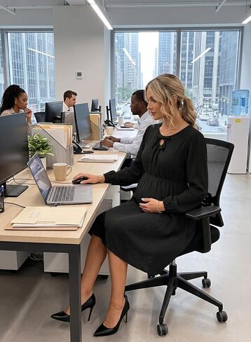BLENCOT Women's Midi Dress Tie Neck Elastic High Waist Breathable with Pockets Maternity Friendly for Daily Work Wear in Kuwait