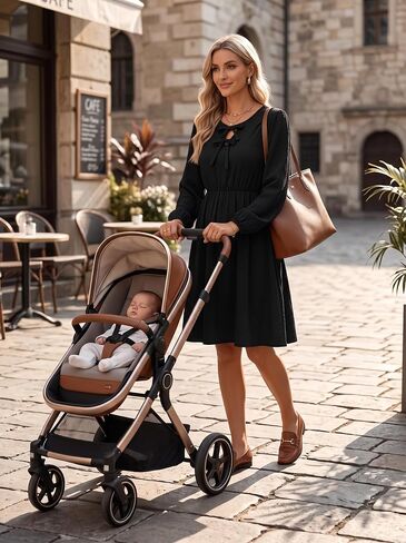 BLENCOT Women's Midi Dress Tie Neck Elastic High Waist Breathable with Pockets Maternity Friendly for Daily Work Wear in Kuwait