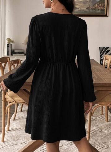 BLENCOT Women's Midi Dress Tie Neck Elastic High Waist Breathable with Pockets Maternity Friendly for Daily Work Wear in Kuwait