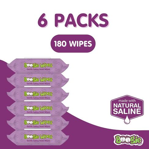 Boogie Wipes - Gentle Saline Nose Wipes Grape Scent - 180 Count | Hypoallergenic & Alcohol-Free, Allergy Relief, Made with Natural Saline, Aloe, Chamomile & Vitamin E, Diaper Bag Essential in Kuwait