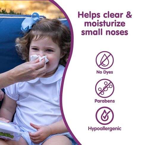 Boogie Wipes - Gentle Saline Nose Wipes Grape Scent - 180 Count | Hypoallergenic & Alcohol-Free, Allergy Relief, Made with Natural Saline, Aloe, Chamomile & Vitamin E, Diaper Bag Essential in Kuwait