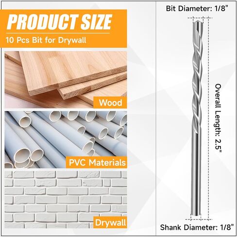 10PCS 1/8-Inch Drywall Guidepoint Cutting Bits For Cutting Drywall, High Speed Steel, Use with Spiral Saw(Only Router Bit) in Saudi Arabia
