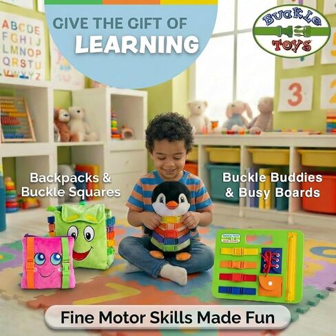Buckle Toys, Buster Square, Learning Activity, Easy Travel Toy for Toddlers | Develop Motor Skills and Problem Solving, Travel Toy Perfect Car Travel Accessories for Long Trips in Kuwait