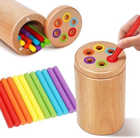 Montessori Toys for 1-3 Year Old, Travel Toys for Toddlers Wooden Color Sorting Stacking Toy for 18+ Month Old Boys Girls Learning Gift for 2-4 Year Old Kids Christmas Birthday Stocking Stuffers in Kuwait