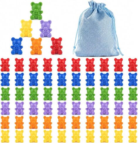 XINHUIDALSQ Rainbow Counting Bears Set of 60, 6 Colors Sorting Teddy Plastic Bears Math Manipulatives for Toddlers, 1 Inch Bear Conters Ages 3+ Kids in Saudi Arabia