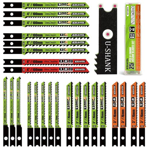 25-Piece Jigsaw Blades Set with Storage Case | T-Shank, CR-V&HSS Steel, for Cutting Wood, Plastic and Metal in Kuwait