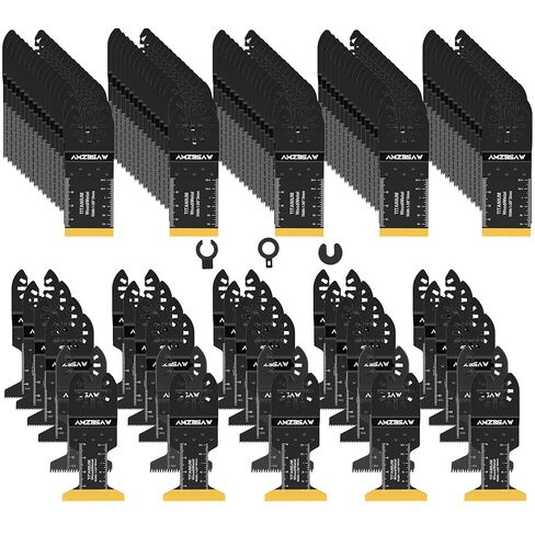 AMZBSAW 110PCS Oscillating Saw Blades Set, Professional Blades for Soft Metal Wood Plastics, Quick Release Multi Tool Blades Kits for Oscillating Tool Accessories in Kuwait