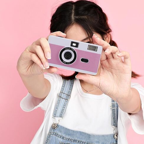 Cabilock Reusable 35mm Film Camera Simple Shoot with Built-in Flash Plastic Abs Retro Vintage Design Battery-Free for Travel Photography White Pink Purple in Kuwait