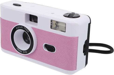 ABOOFAN Retro 35mm Film Camera Built-in Flash Abs Reusable Plastic Classic Fixed-Lens Camera for Photography Enthusiasts – White Pink Purple, Battery Not Included in Kuwait