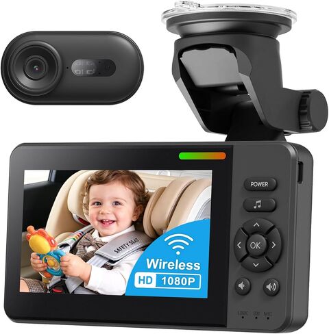 Wireless Baby Car Camera Monitor – 4.3" Display + 360° Rotating Cam for Rear-Facing Seats, No Wi-Fi Needed,1080P HD with Auto IR Night Vision, USB & Battery Powered,Easy-Install in Kuwait