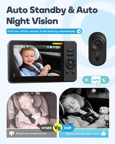 Wireless Baby Car Camera Monitor – 4.3" Display + 360° Rotating Cam for Rear-Facing Seats, No Wi-Fi Needed,1080P HD with Auto IR Night Vision, USB & Battery Powered,Easy-Install in Kuwait