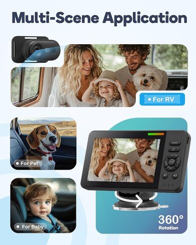 Wireless Baby Car Camera Monitor – 4.3" Display + 360° Rotating Cam for Rear-Facing Seats, No Wi-Fi Needed,1080P HD with Auto IR Night Vision, USB & Battery Powered,Easy-Install in Kuwait