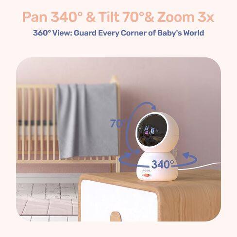 1080P WiFi Baby Monitor with 2 Cameras and Audio，4" IPS Display | 2.4GHz Wifi,Pan-Tilt-Zoom Camera,360° View, HD Night Vision, Motion & Cry Detection, Temperature Sensor, Feeding Reminder in Kuwait