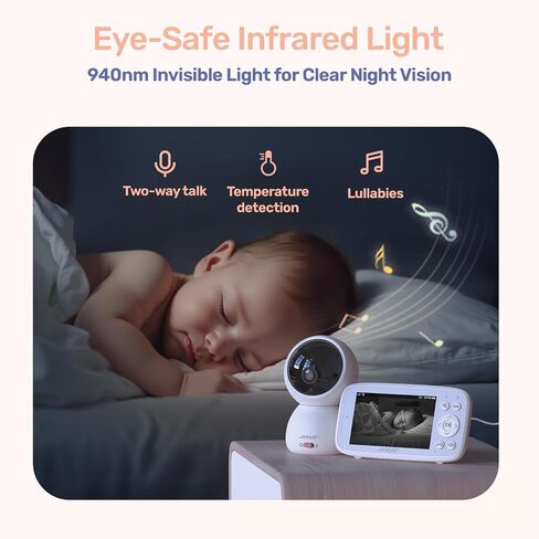 1080P WiFi Baby Monitor with 2 Cameras and Audio，4" IPS Display | 2.4GHz Wifi,Pan-Tilt-Zoom Camera,360° View, HD Night Vision, Motion & Cry Detection, Temperature Sensor, Feeding Reminder in Kuwait