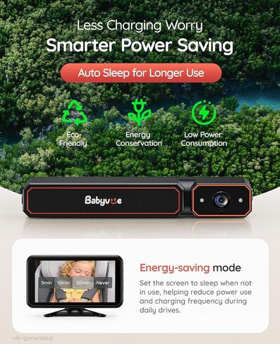 Babyvue Wireless Baby Car Camera, No Wiring Baby Car Monitor Easy Setup | 5.2" Display, HD1080P, Auto IR Night Vision, Mirror Image, 3X Zoom, Auto Start-Stop, Brightness Adjustable in Kuwait