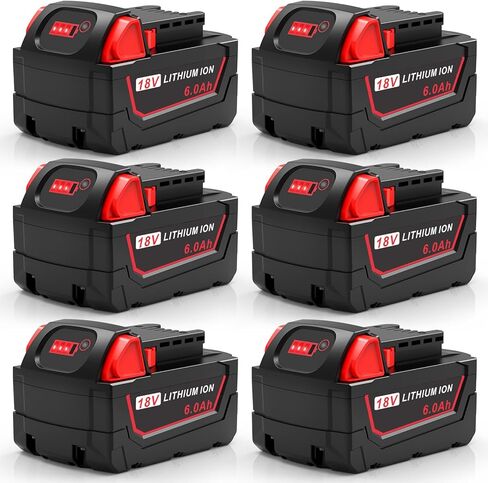 4Pcs 18V 6Ah Battery and N18-N14 18V Dual Port Charger Set Compatible for Milwaukee WK18 Tools 48-11-1850 48-11-1860 48-11-1820 48-11-1840 48-11-1830 48-11-1870 48-11-1880 Fast Charging in Kuwait