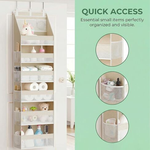 Over The Door Organizer, 6-Shelf Closet Hanging Storage with 13 Mesh Pockets, 55lbs Capacity Behind The Door Storage for Baby Nursery, Bathroom, Bedroom, and Dorm, Beige in Kuwait