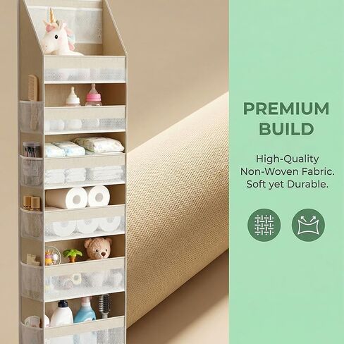 Over The Door Organizer, 6-Shelf Closet Hanging Storage with 13 Mesh Pockets, 55lbs Capacity Behind The Door Storage for Baby Nursery, Bathroom, Bedroom, and Dorm, Beige in Kuwait