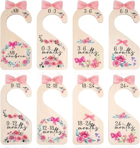 8 Pcs Baby Closet Dividers, Wooden Baby Girl Closet Dividers Organizers, Double-Sided Age Markings, Nursery Decor, Girls Wardrobe Organizer in Kuwait