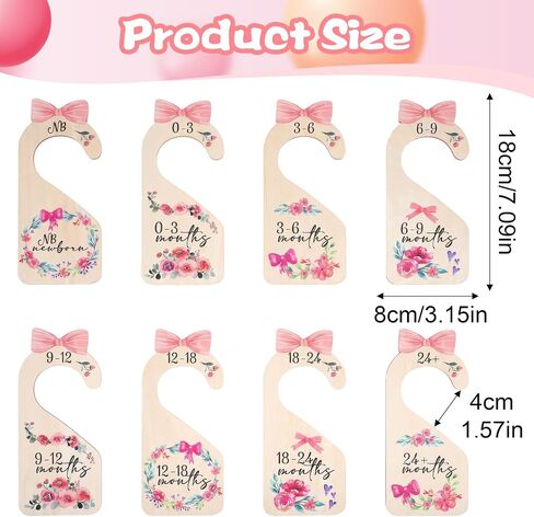 8 Pcs Baby Closet Dividers, Wooden Baby Girl Closet Dividers Organizers, Double-Sided Age Markings, Nursery Decor, Girls Wardrobe Organizer in Kuwait