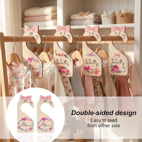 8 Pcs Baby Closet Dividers, Wooden Baby Girl Closet Dividers Organizers, Double-Sided Age Markings, Nursery Decor, Girls Wardrobe Organizer in Kuwait