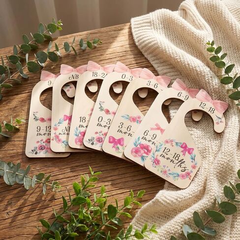 8 Pcs Baby Closet Dividers, Wooden Baby Girl Closet Dividers Organizers, Double-Sided Age Markings, Nursery Decor, Girls Wardrobe Organizer in Kuwait