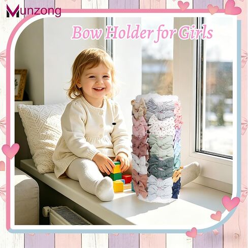 Munzong Pink Bow Holder for Girls Hair Bows, Hair Clip & Hair Accessories Storage for Baby Girl Large Capacity Display Bows Organizer 360°Rotating Stand for Nursery Room Decor-12.6x5.5inch in Kuwait