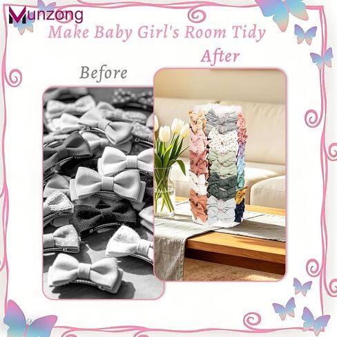 Munzong Pink Bow Holder for Girls Hair Bows, Hair Clip & Hair Accessories Storage for Baby Girl Large Capacity Display Bows Organizer 360°Rotating Stand for Nursery Room Decor-12.6x5.5inch in Kuwait