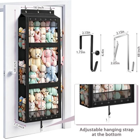 Over the Door Stuffed Animal Storage - Elastic Rope Design Large Capacity | Easy View Over The Door Storage Plush Toy , Hanging Stuffed Toy Storage Shelf for Kids Room, Playroom and Bedroom in Kuwait