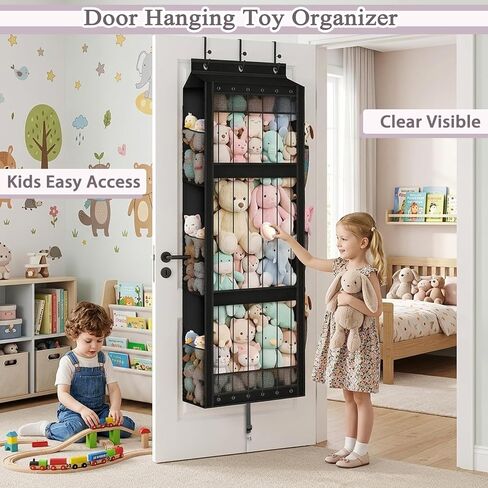 Over the Door Stuffed Animal Storage - Elastic Rope Design Large Capacity | Easy View Over The Door Storage Plush Toy , Hanging Stuffed Toy Storage Shelf for Kids Room, Playroom and Bedroom in Kuwait