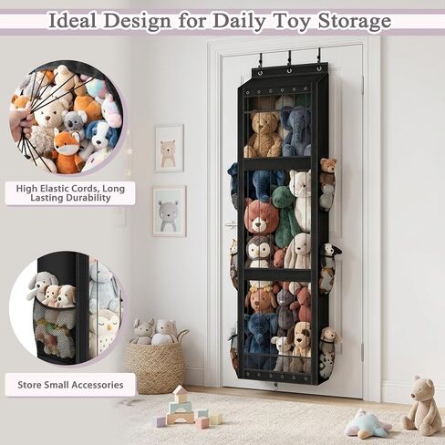 Over the Door Stuffed Animal Storage - Elastic Rope Design Large Capacity | Easy View Over The Door Storage Plush Toy , Hanging Stuffed Toy Storage Shelf for Kids Room, Playroom and Bedroom in Kuwait