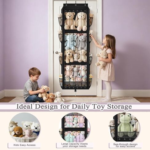Over the Door Stuffed Animal Storage - Elastic Rope Design Large Capacity | Easy View Over The Door Storage Plush Toy , Hanging Stuffed Toy Storage Shelf for Kids Room, Playroom and Bedroom in Kuwait