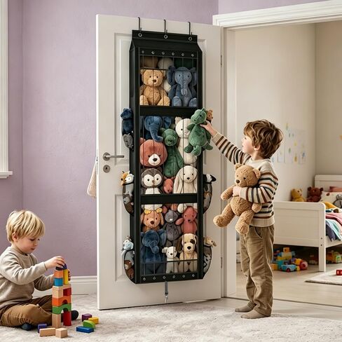 Over the Door Stuffed Animal Storage - Elastic Rope Design Large Capacity | Easy View Over The Door Storage Plush Toy , Hanging Stuffed Toy Storage Shelf for Kids Room, Playroom and Bedroom in Kuwait