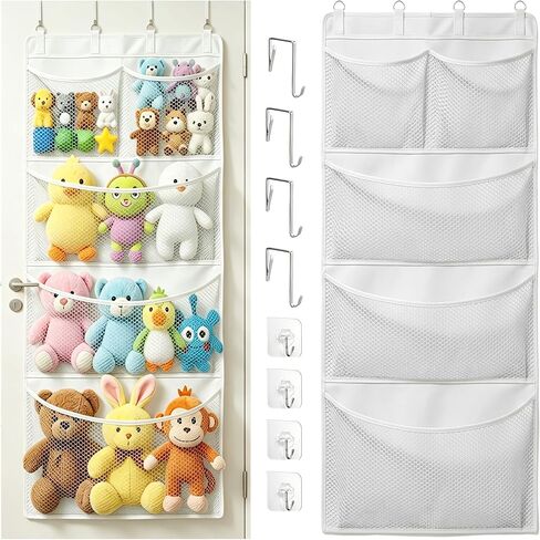 Over the Door Stuffed Animal Storage Organizer, Large Mesh Hanging Storage for Plush Toys, Blankets & Pillows, Bedroom & Dorm Use (White) in Kuwait